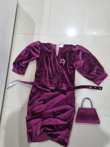 Elegant Velvet Dress with Matching Bag