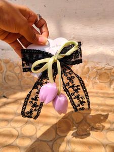 Chic Black Lace Bow with Tulip Charms
