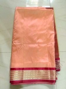 Peach Silk Saree with Maroon Border
