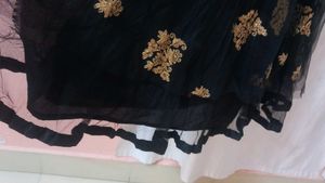 Elegant Black &amp; Gold Embroidered Gown
