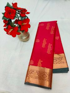 Vibrant Rani Pink & Green Dharmavaram Silk Saree