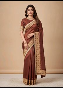 Elegant Brown Embroidered Saree