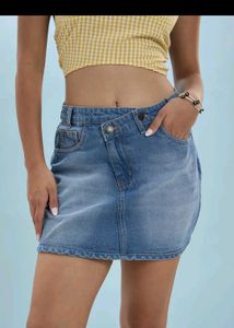 Blue Mid Rise Denim Skirt