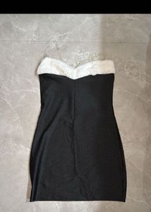 Black Strapless Dress with Fur Trim