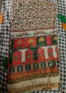Embroidered Silk Dupatta with Mirror Work
