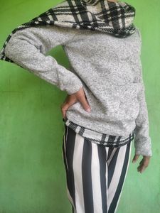 Cozy Plaid Trim Sweater