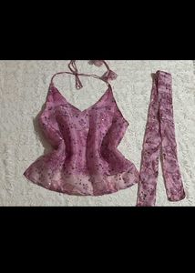 y2k desi chatpata backless Pink Halter Top with Sc