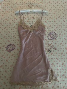 Pastel Pink Lace Trim Slip Dress
