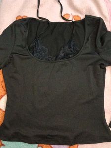 Chic Black Lace Trim Top