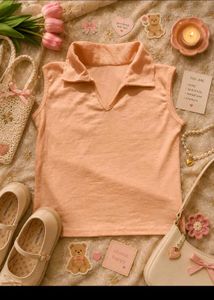 🍑 🌸Peach Ribbed Collared Top🍑🌸