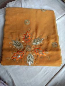 Embroidered Mustard Saree