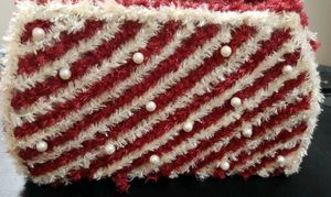 🌹Red &amp; White handmade Striped Fuzzy Clutch