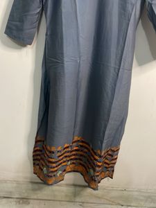 Grey Kurta with Orange Floral Print