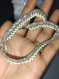 Sparkly Pearl & Silver Choker Necklace