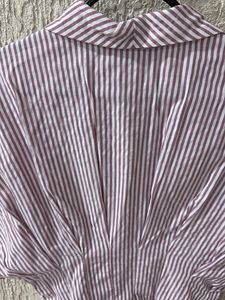 Striped Button-Down Peplum Blouse