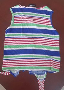 Striped Sleeveless Button-Up Tie-Front Top