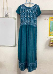 Stunning Teal Embellished Kurti Set