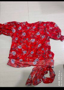 Boho Red Floral Wrap Top