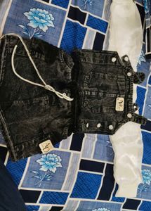 Denim Overalls Shorts Set