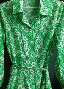 Zara Green Floral Print Shirt Dress - M/L Size