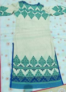 Stylish Cream Kurta with Blue &amp; Green Print