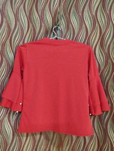Red Bell Sleeve Short Length Top