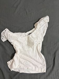White One-Shoulder Ruffle Top