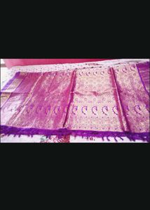 new purple silk saree with free black blouse