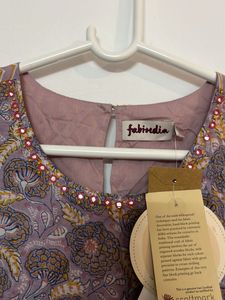 Fabindia Girls’ Lavender Floral Cotton Dress with