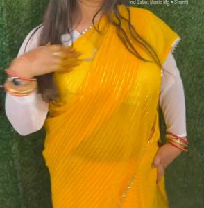 Yellow Saree with Silver Stripes