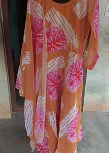 Beautiful Orange Tie-Dye Gown with Dupatta