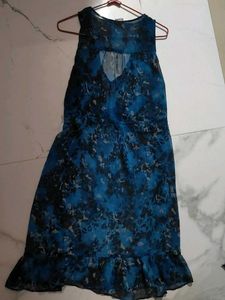 Blue Floral Print Sheer Dress