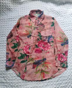 Mandarin Chic Floral Print Button-Up Top