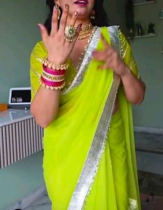 Vibrant Yellow Saree with Silver Border