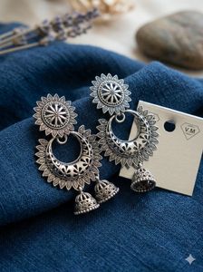 Oxidized Silver Jhumka Earrings