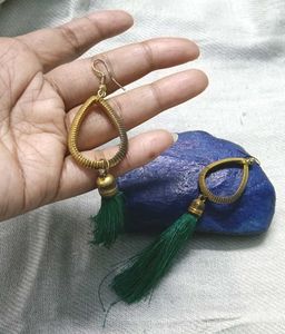 Green Tassel Drop Earrings