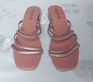 Stylish Rose Gold Embellished Flat Sandals