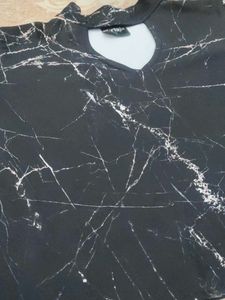 Black Marble Print V-Neck Top