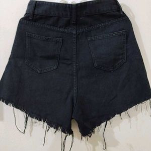 Distressed Black Denim Shorts