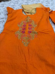 Elegant Beige Kurta Set with Orange Dupatta
