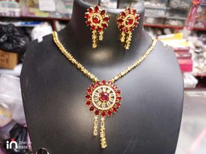 Elegant Red Stone Necklace & Earring Set