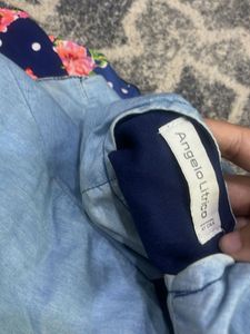Denim Tunic with Floral Hem