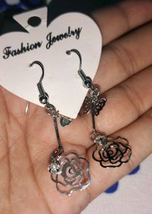 Silver Butterfly &amp; Rose Earrings