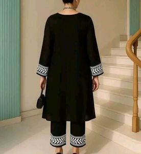 Elegant Black Kurta Set with White Embroidery