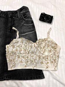Lace net crop top