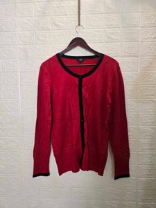 Classic Red Cardigan with Black Trim