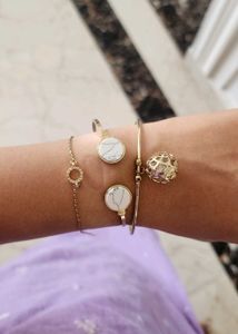 Boho Marble &amp; Gold Tone Bracelet Set