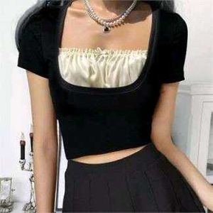 26238. Chic Black Puff Sleeve Square Neck Top