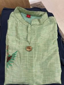 sea green linen  kurta
