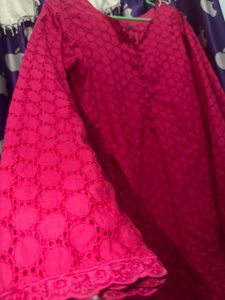 Vibrant Pink Chikankari Kurta Set
